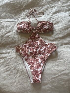 Abercrombie & Fitch White and Rose Floral One-Piece Swimsuit